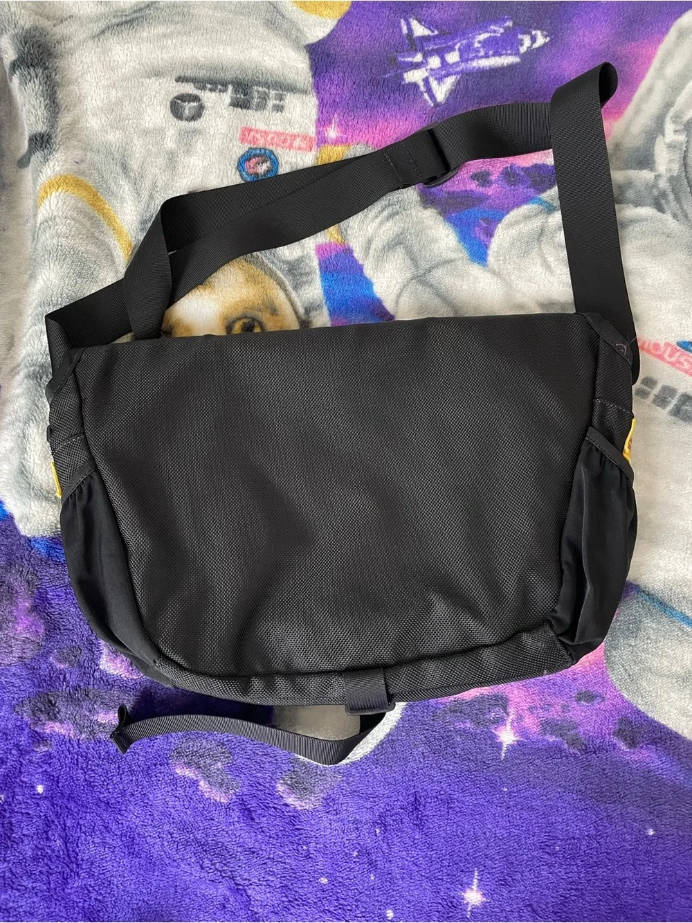The North Face Black Messenger Bag with Yellow Accents